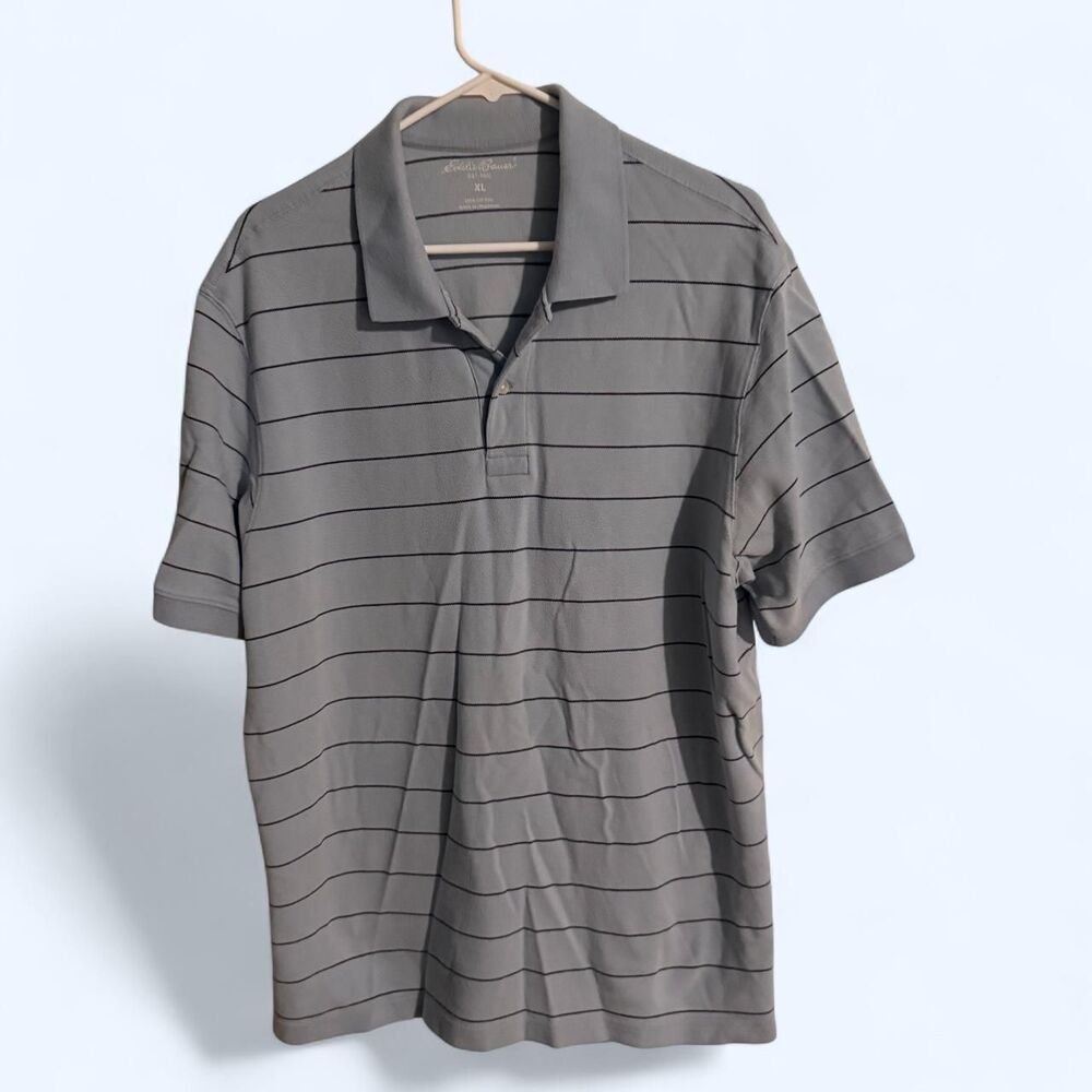 Eddie Bauer polo shirt mens XL blue stripe vintage classic premium cotton golf